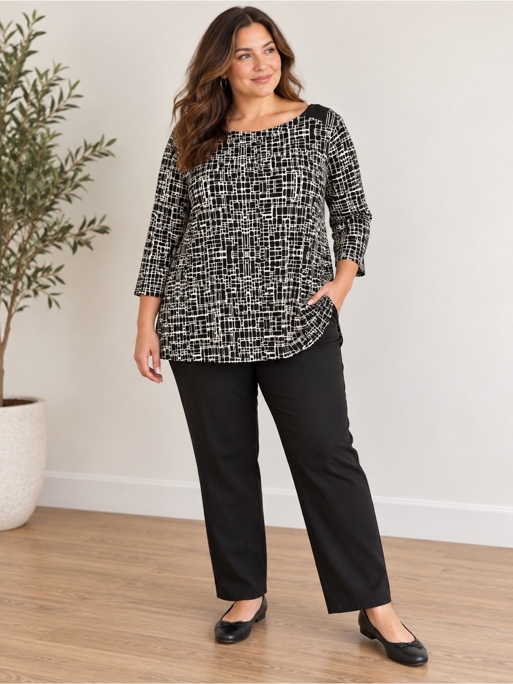 A83.Jones New York Black Straight-Leg Trousers